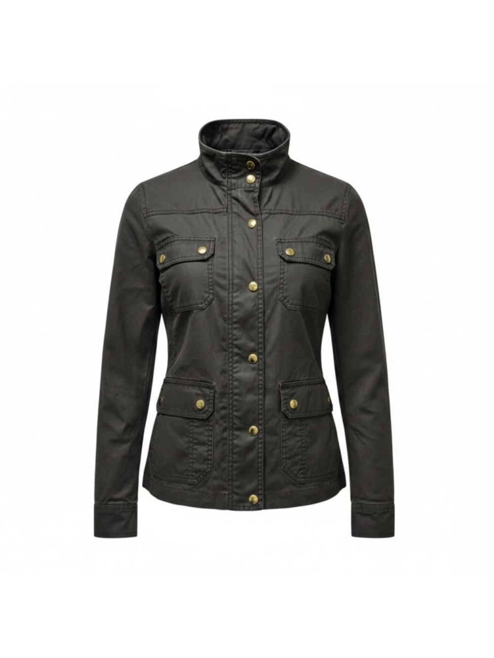 J. Crew Women Full-Zip Wax Canvas Military Long-Sleeves High-Neck Jacket Medium
